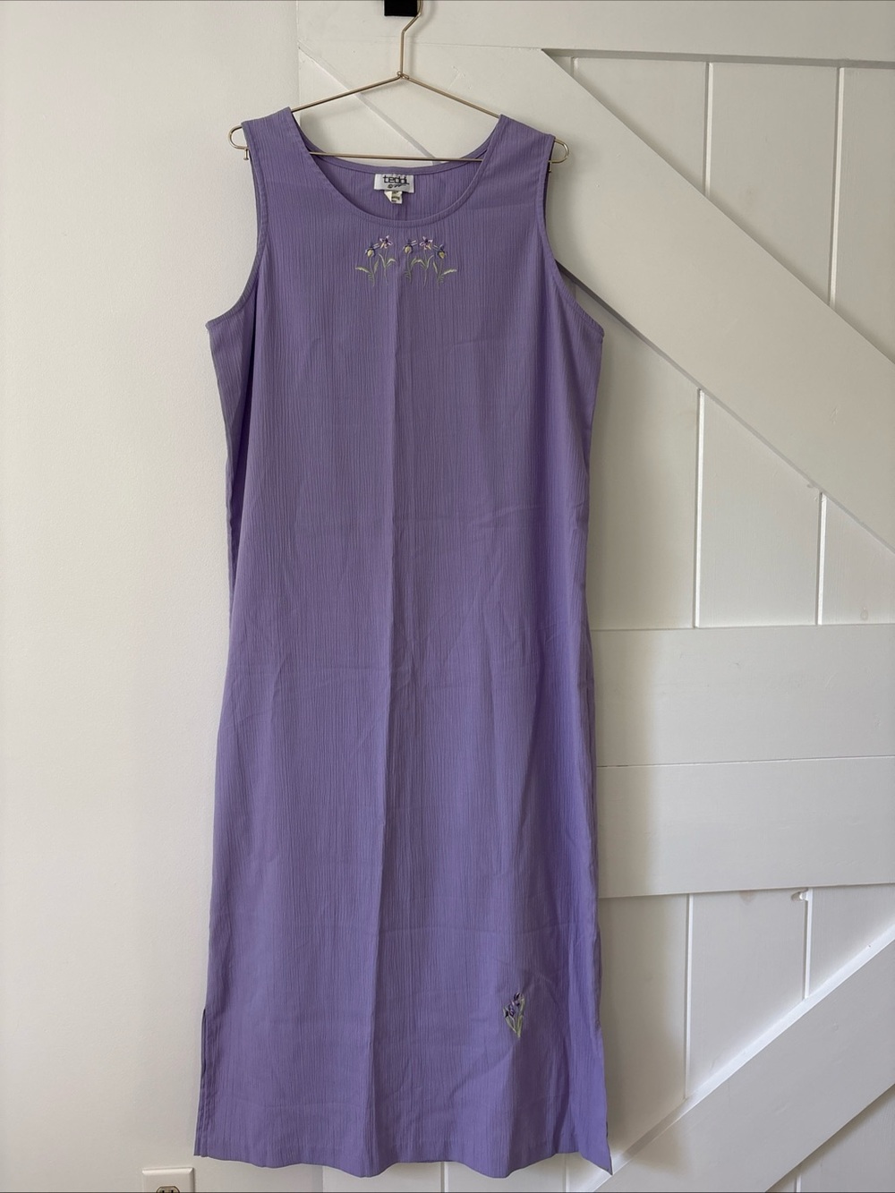 Vintage Teddi Women's Sleeveless Maxi Dress Purple XL Embroidered Floral Boho